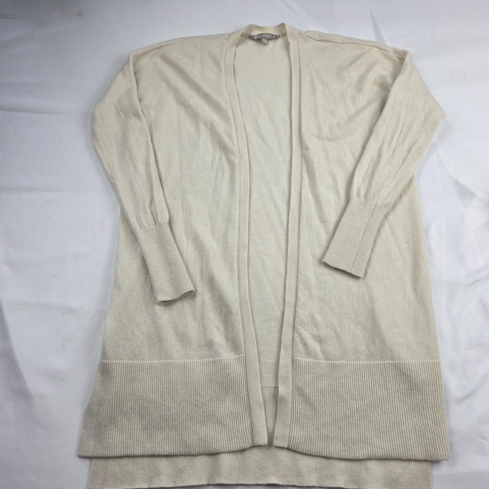 Athleta Sweater Cardigan Womens XS White Wool Cashmere Long Open Front Knit